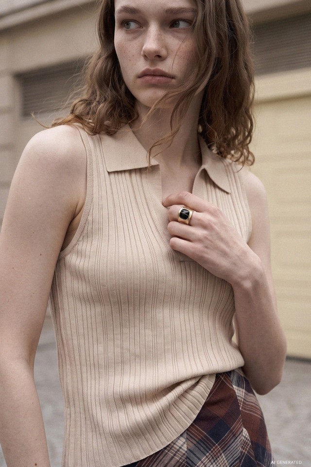 Beige Slim Ribbed Knit Top Beige Slim Ribbed Knit Top
