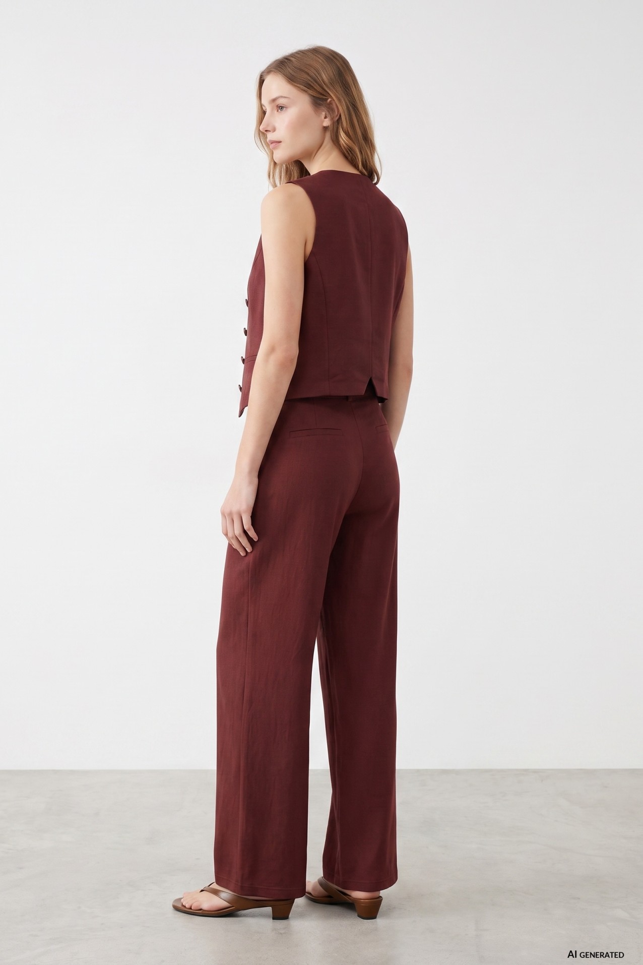 Wide Leg Pants Burgundy