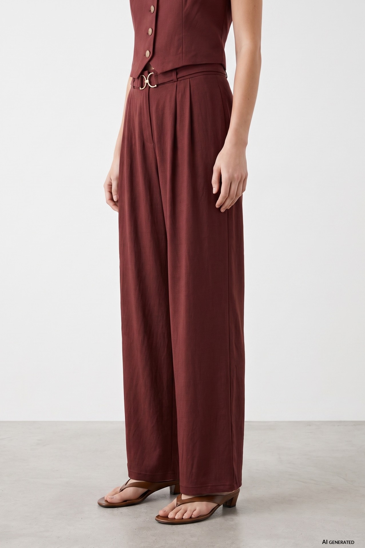 Wide Leg Pants Burgundy