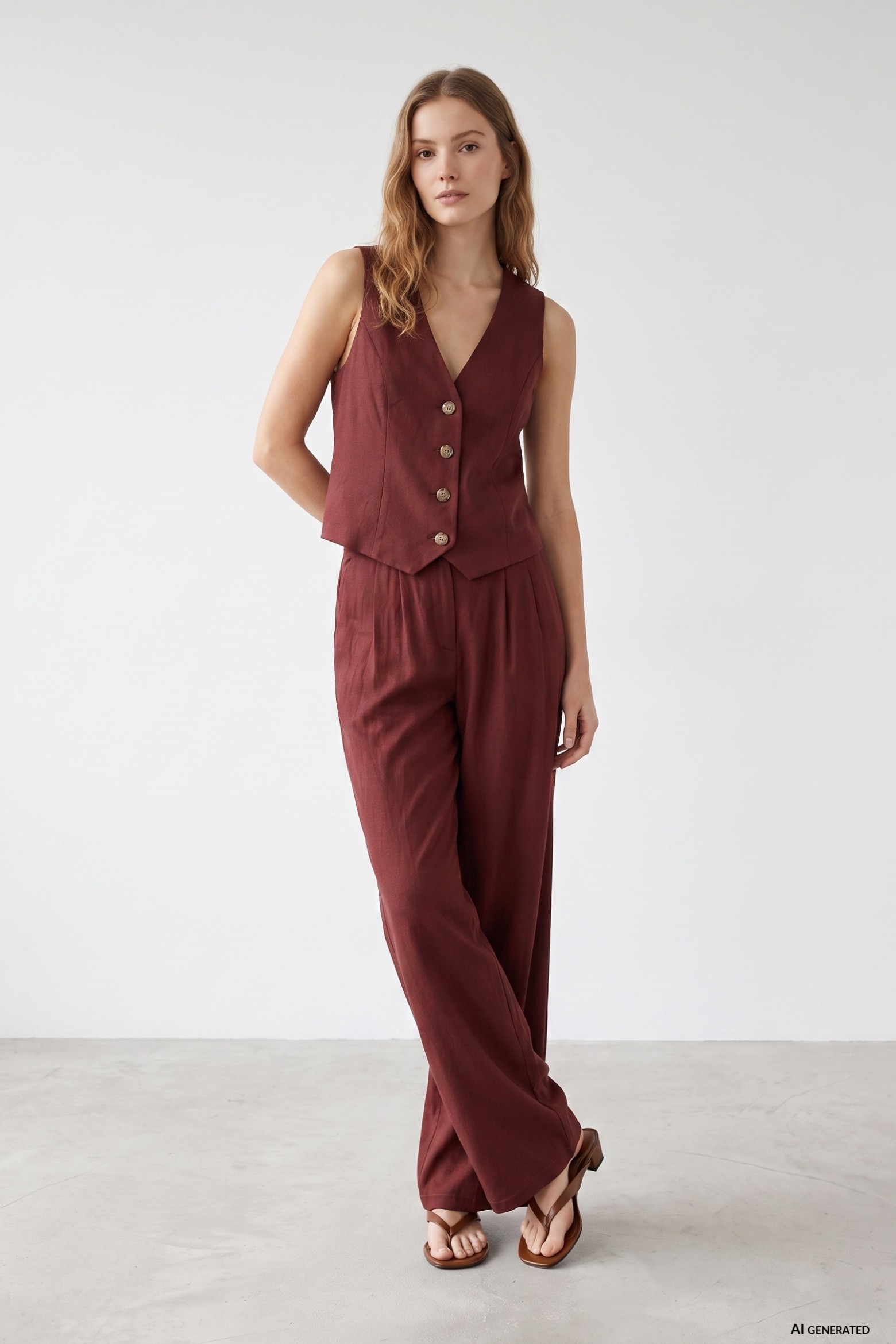 Wide Leg Pants Burgundy