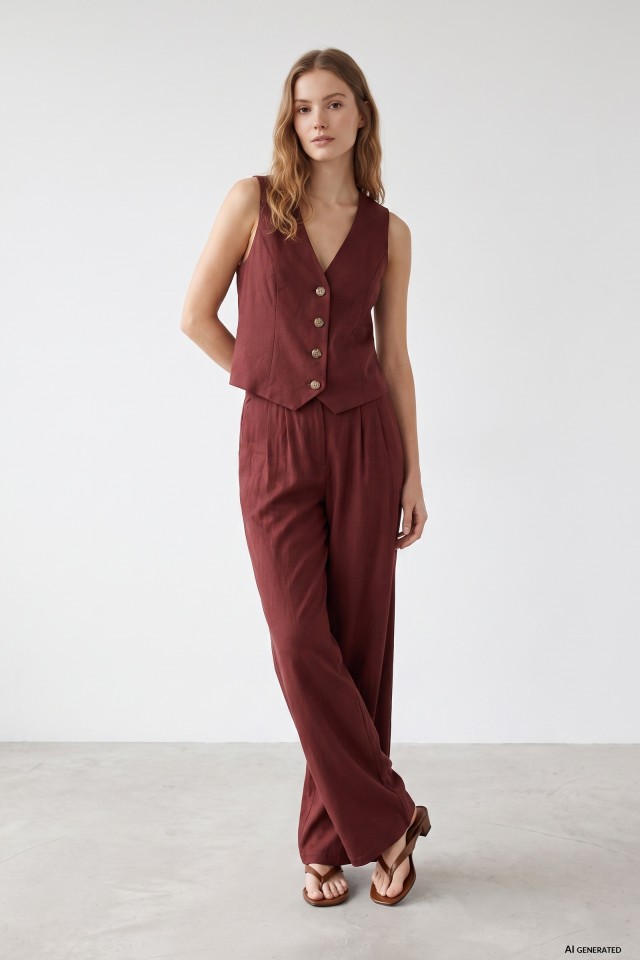 Wide Leg Pants Burgundy