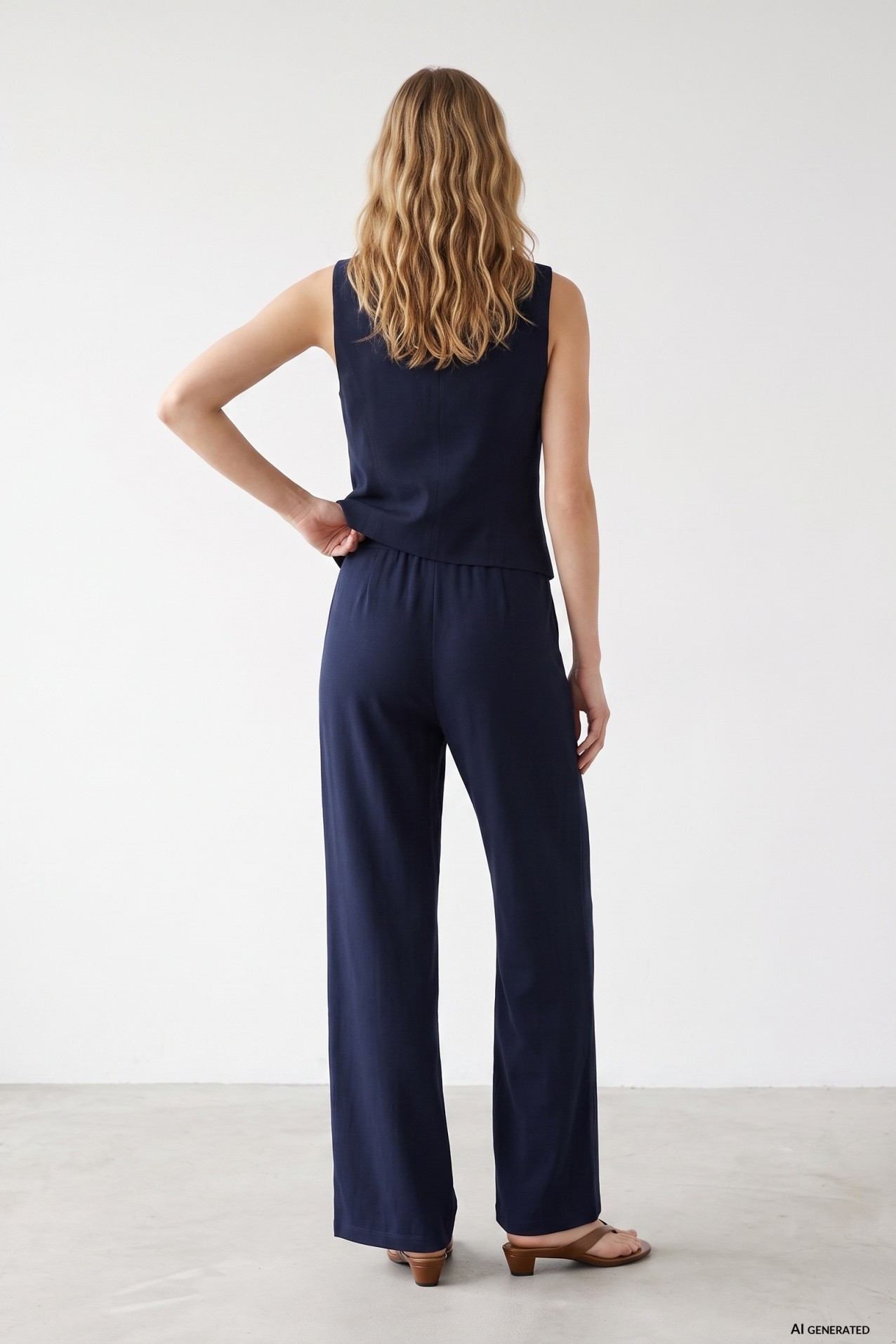 Wide Leg Navy Trousers