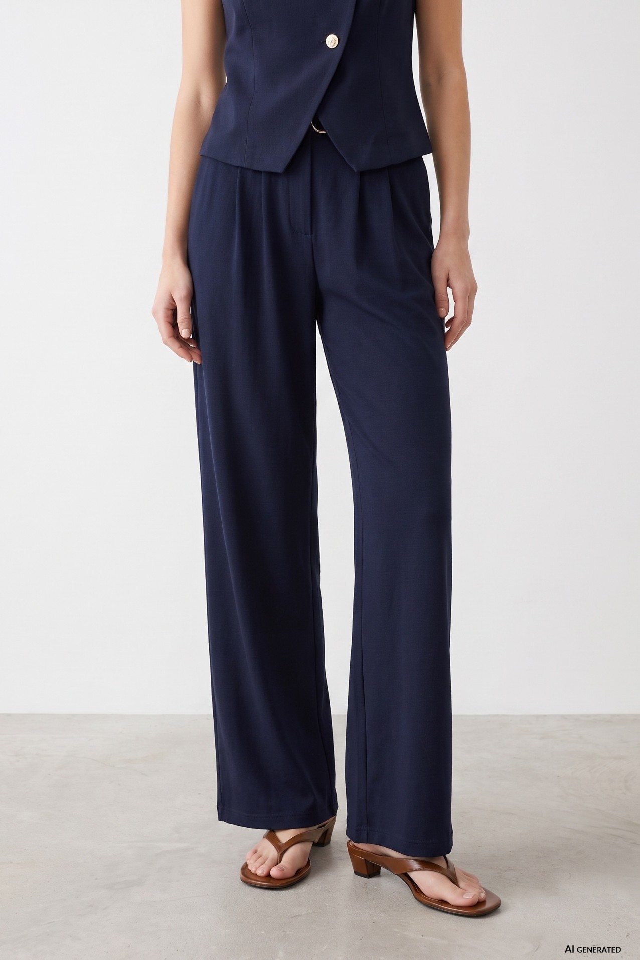 Wide Leg Navy Trousers