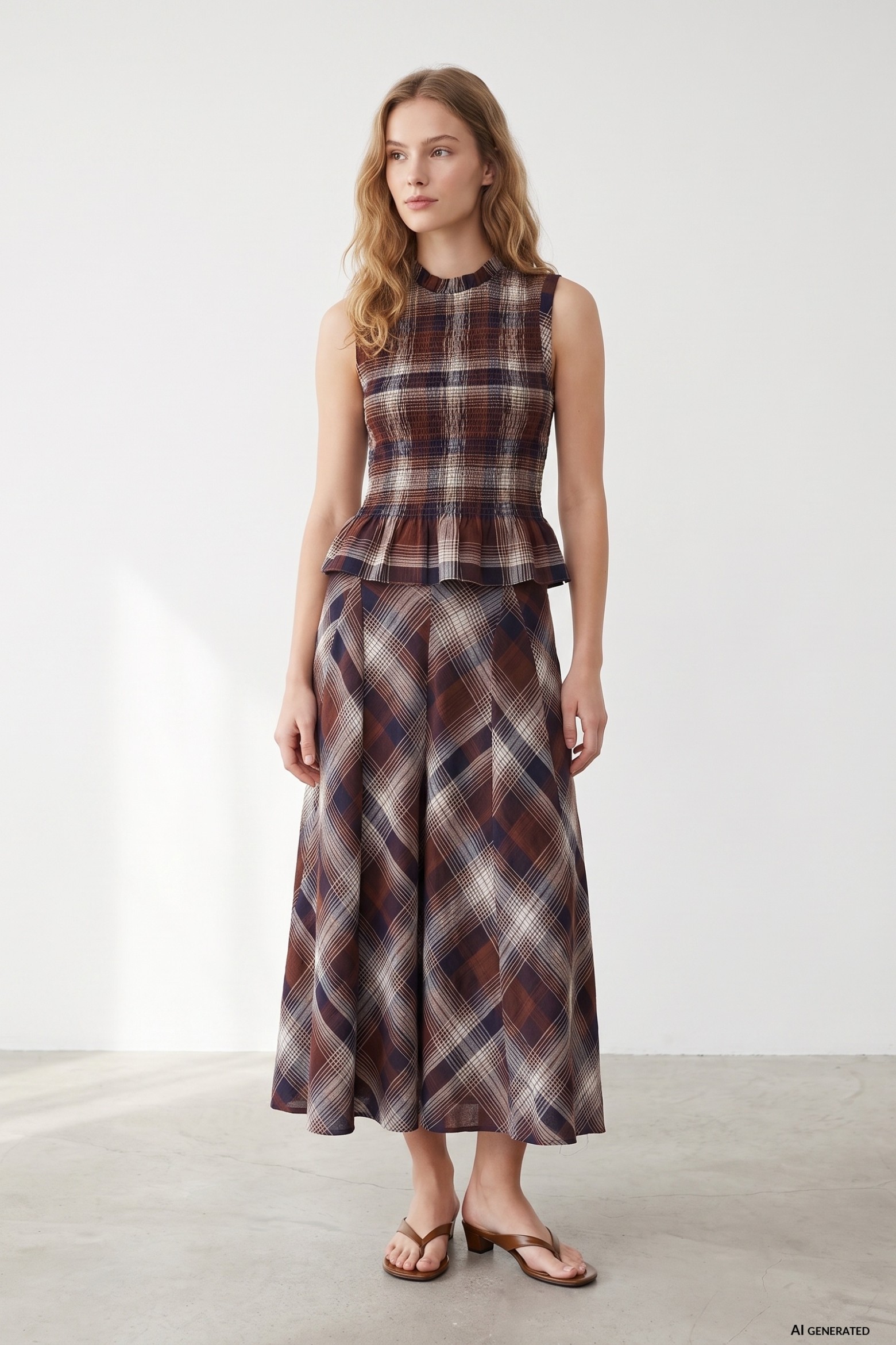 Blue Plaid Midi Skirt