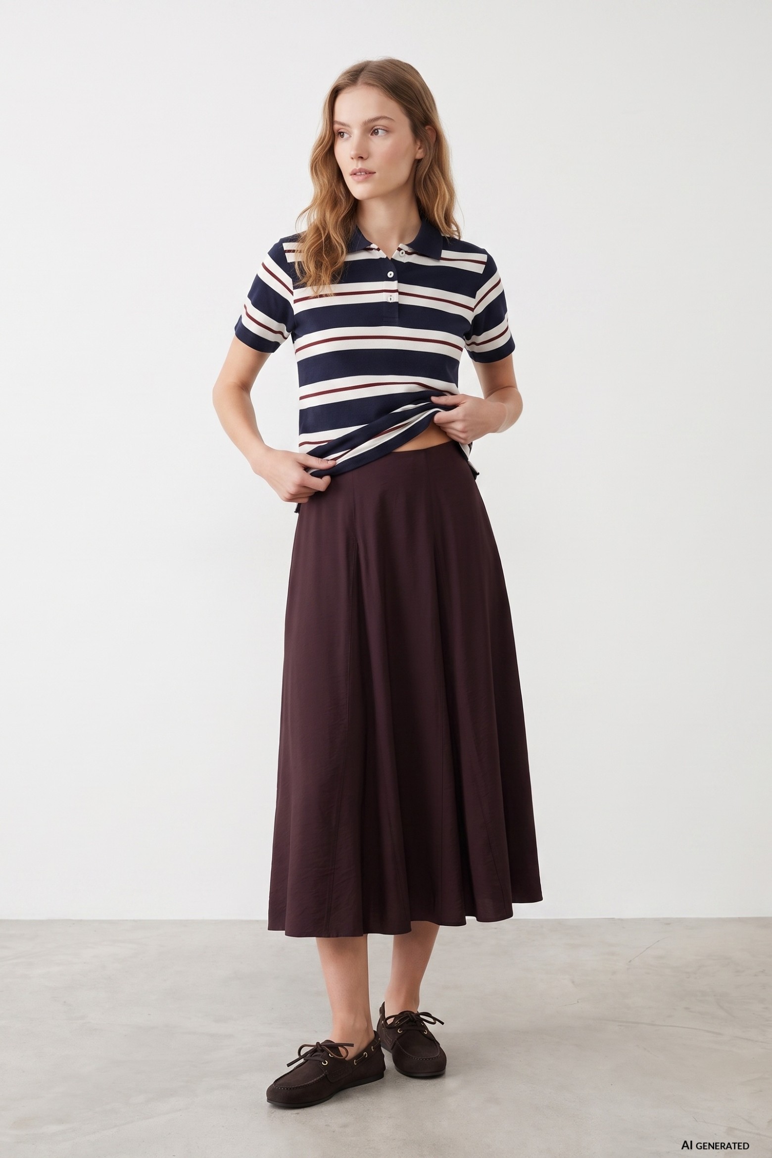Flowy Dark Red Midi Skirt