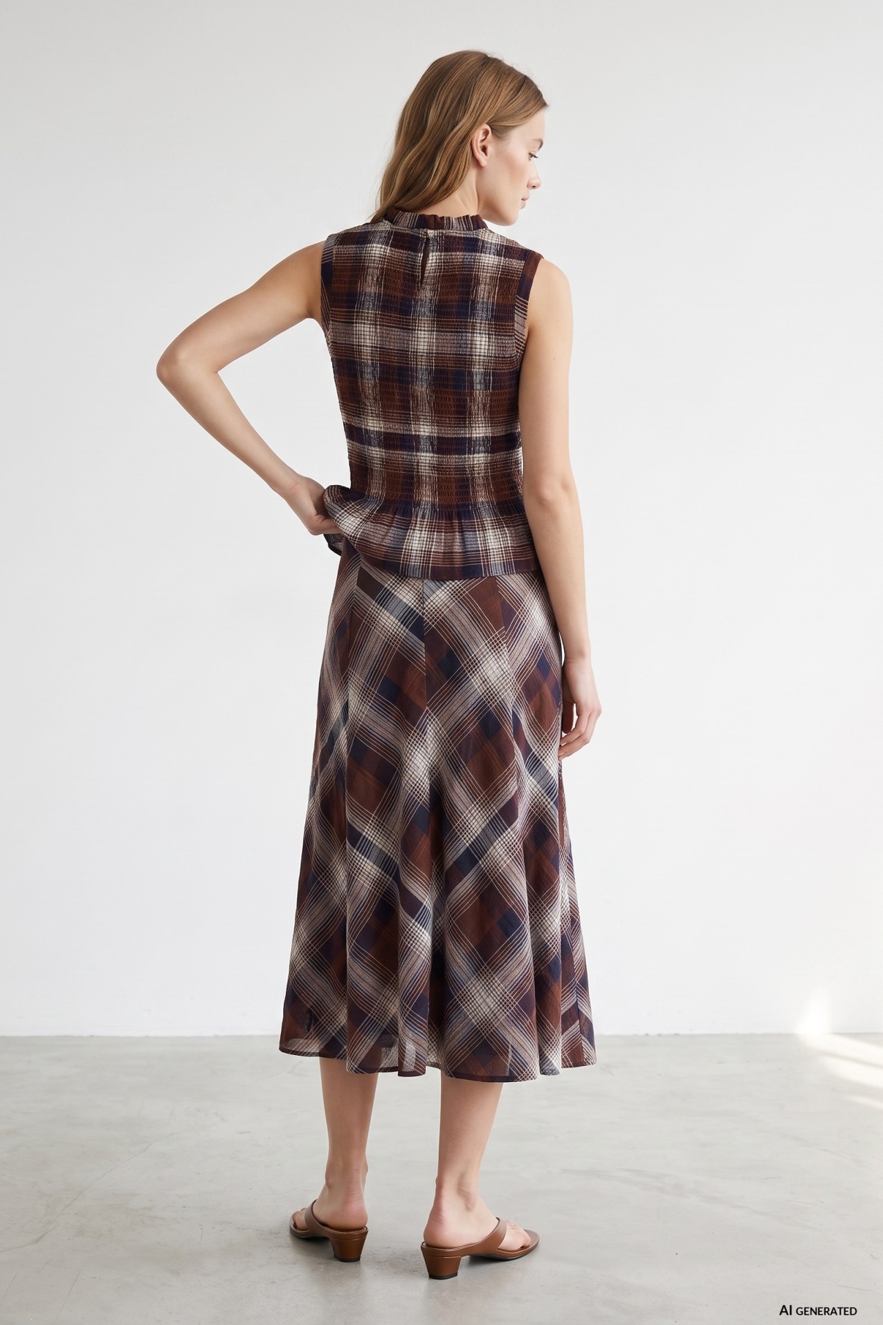Blue Plaid Midi Skirt