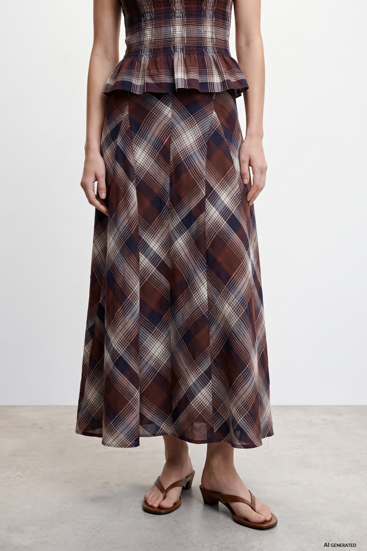 Blue Plaid Midi Skirt