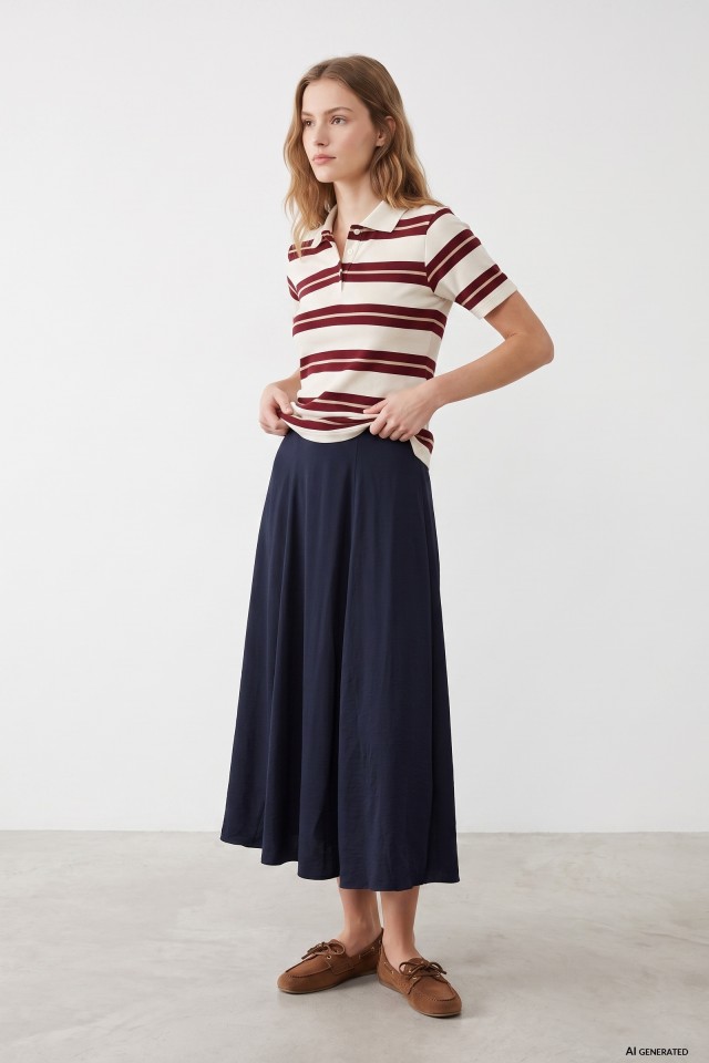 Flowy Dark Blue Midi Skirt Flowy Dark Blue Midi Skirt