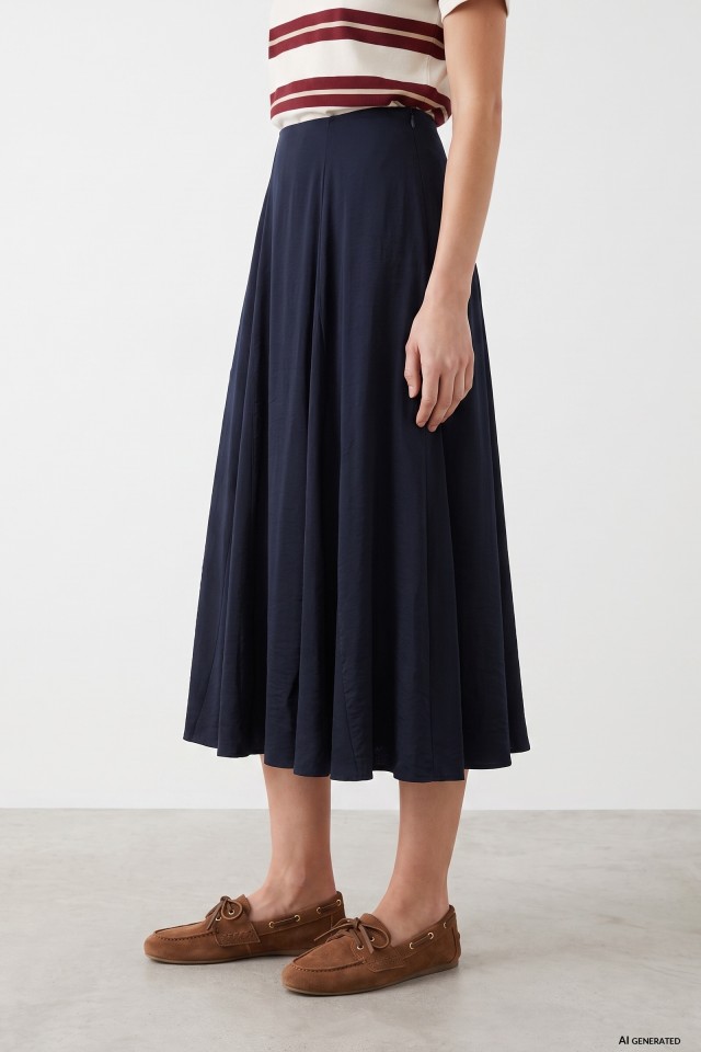 Flowy Dark Blue Midi Skirt Flowy Dark Blue Midi Skirt