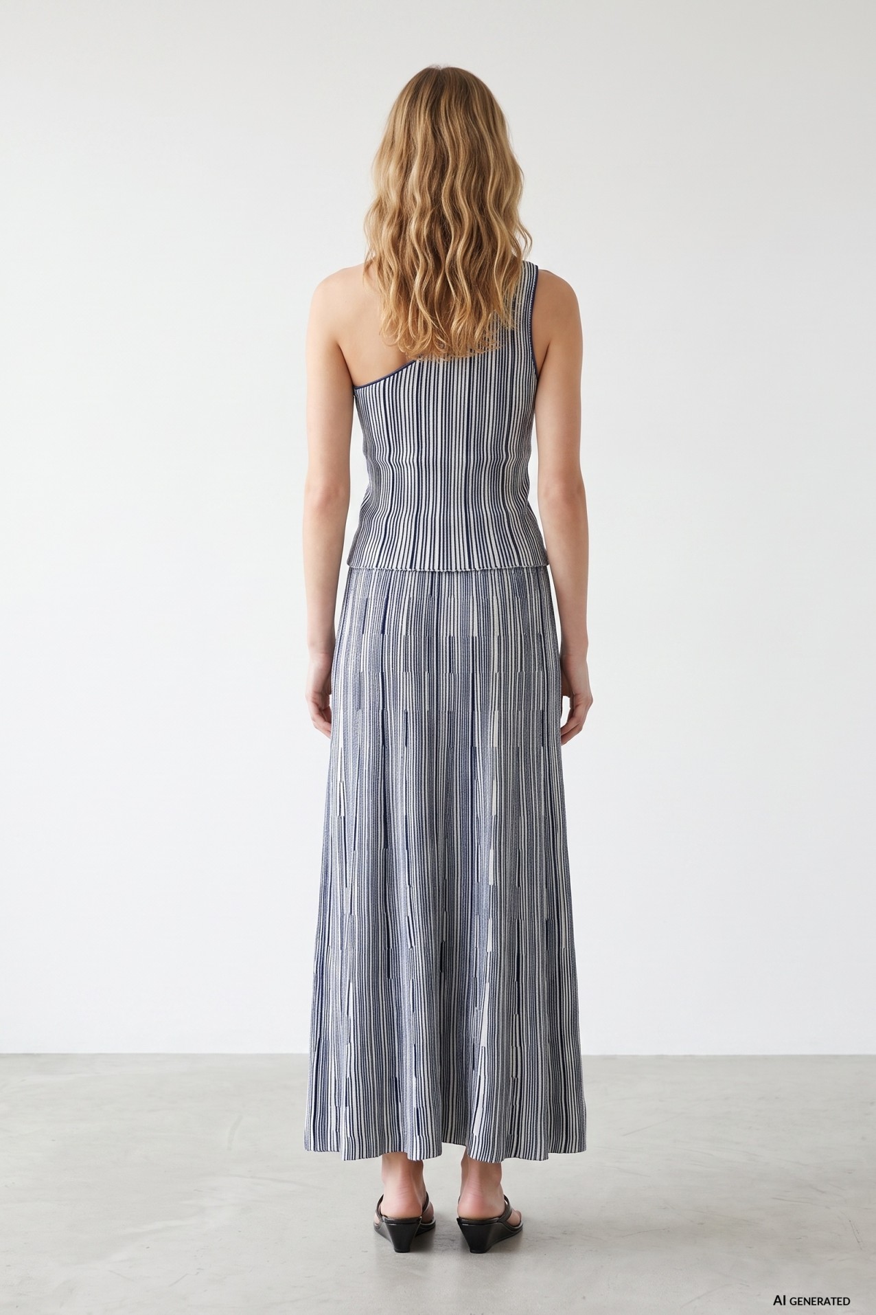 Blue Pleated Midi Skirt