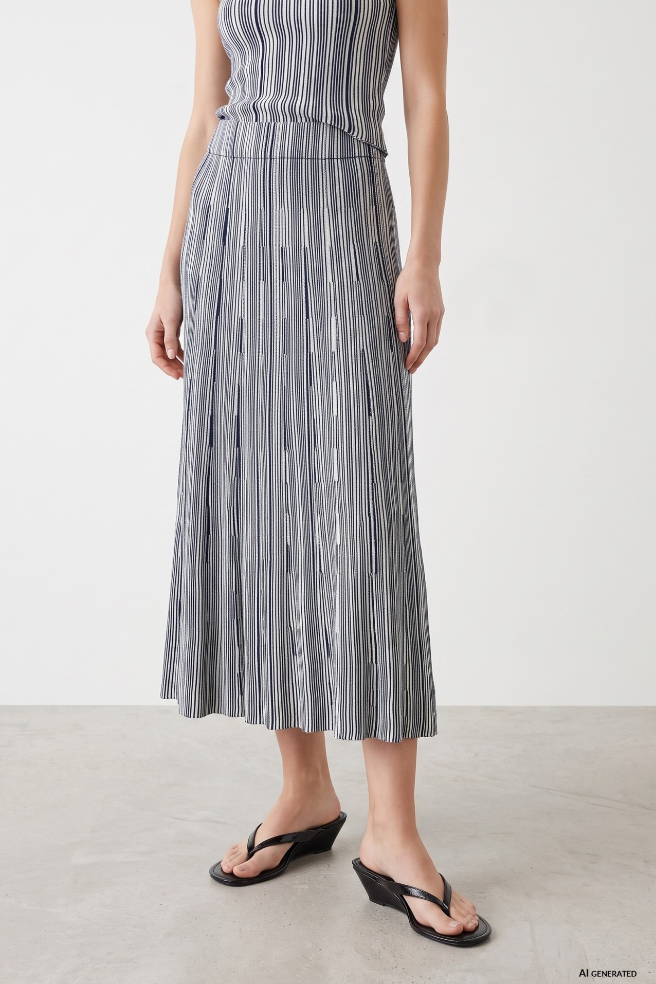 Blue Pleated Midi Skirt