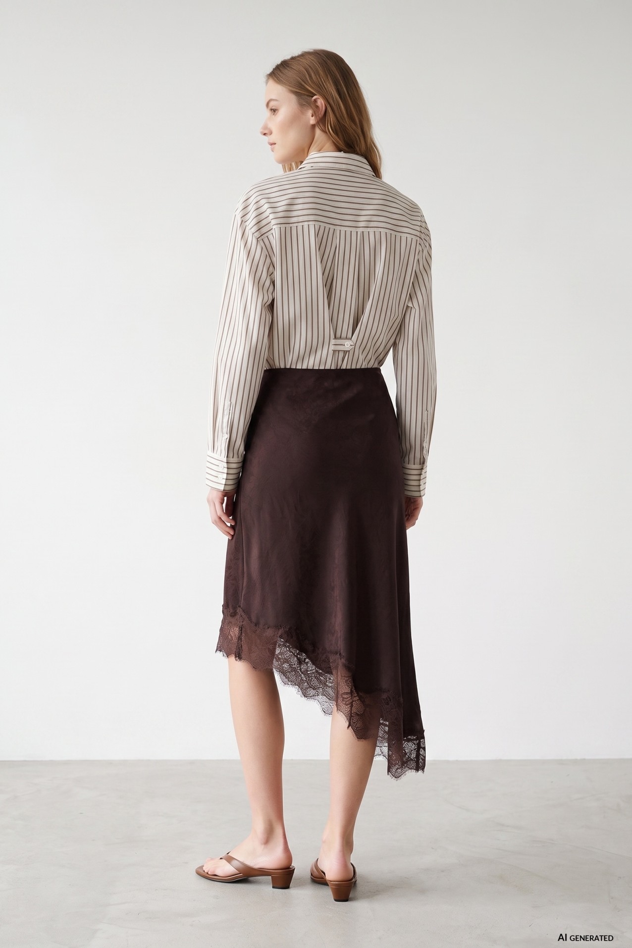 Asymmetric Brown Midi Skirt