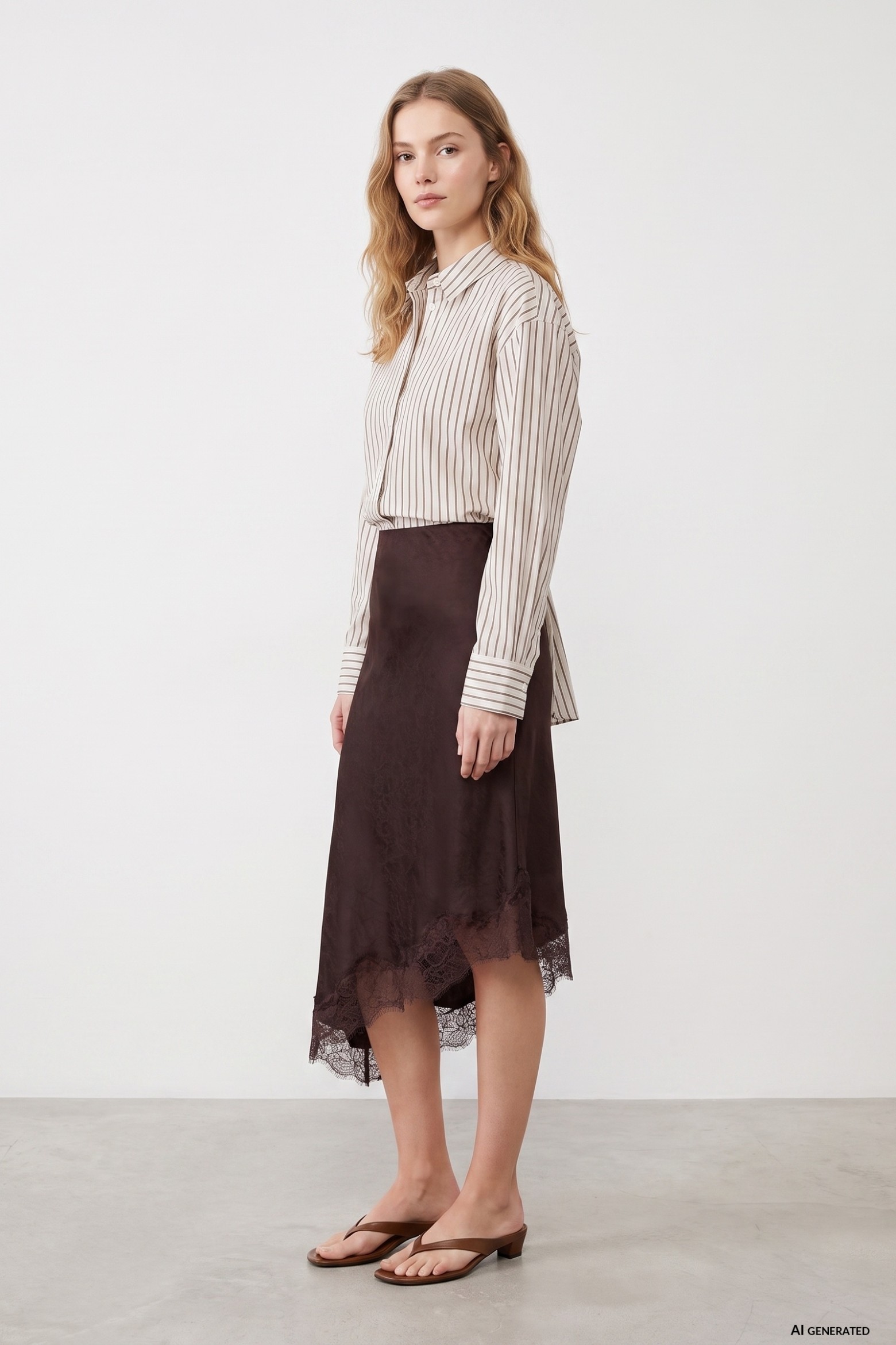 Asymmetric Brown Midi Skirt