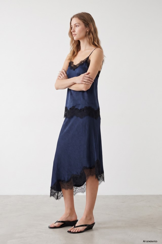 Navy Skirt With Lace Details Navy Skirt With Lace Details