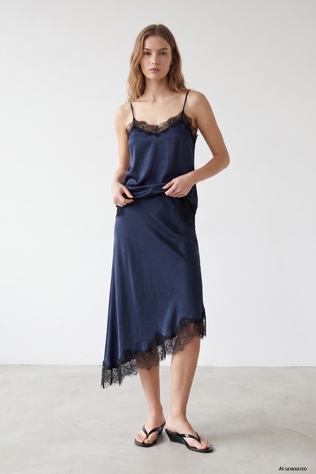 Navy Skirt With Lace Details Navy Skirt With Lace Details
