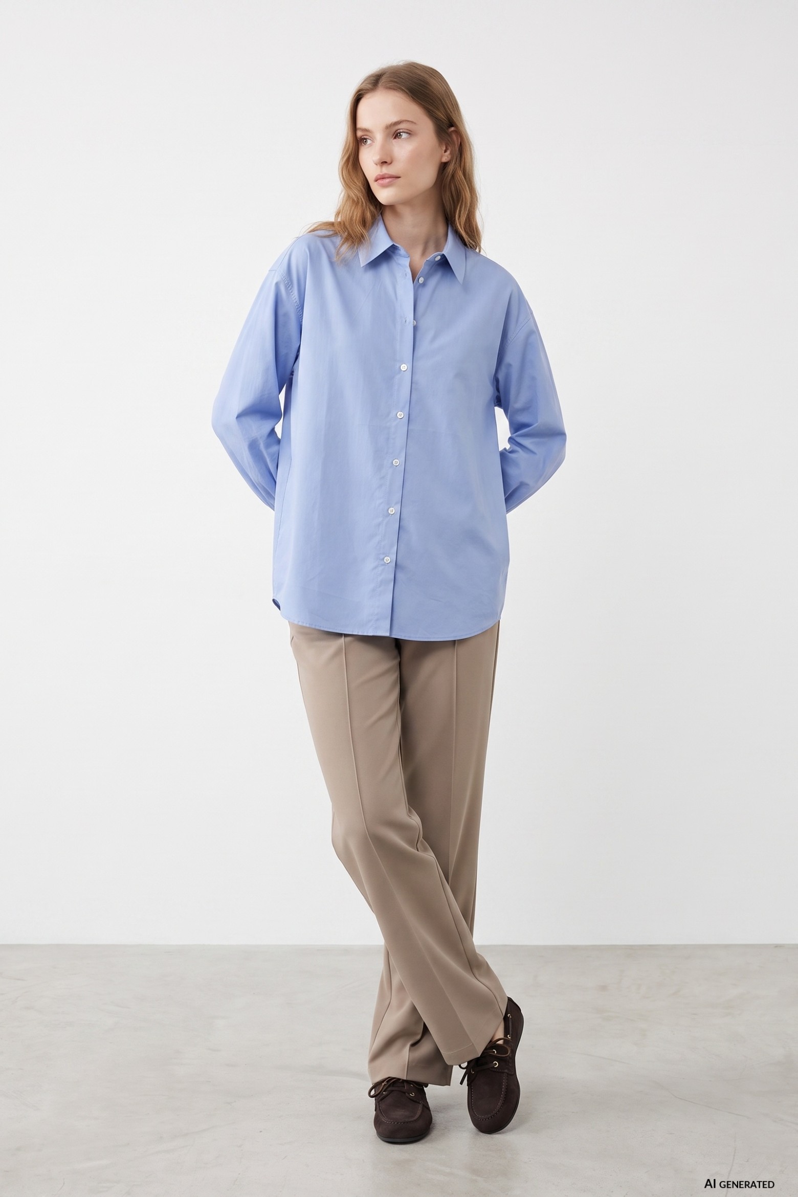 Beige Wide Leg Trousers