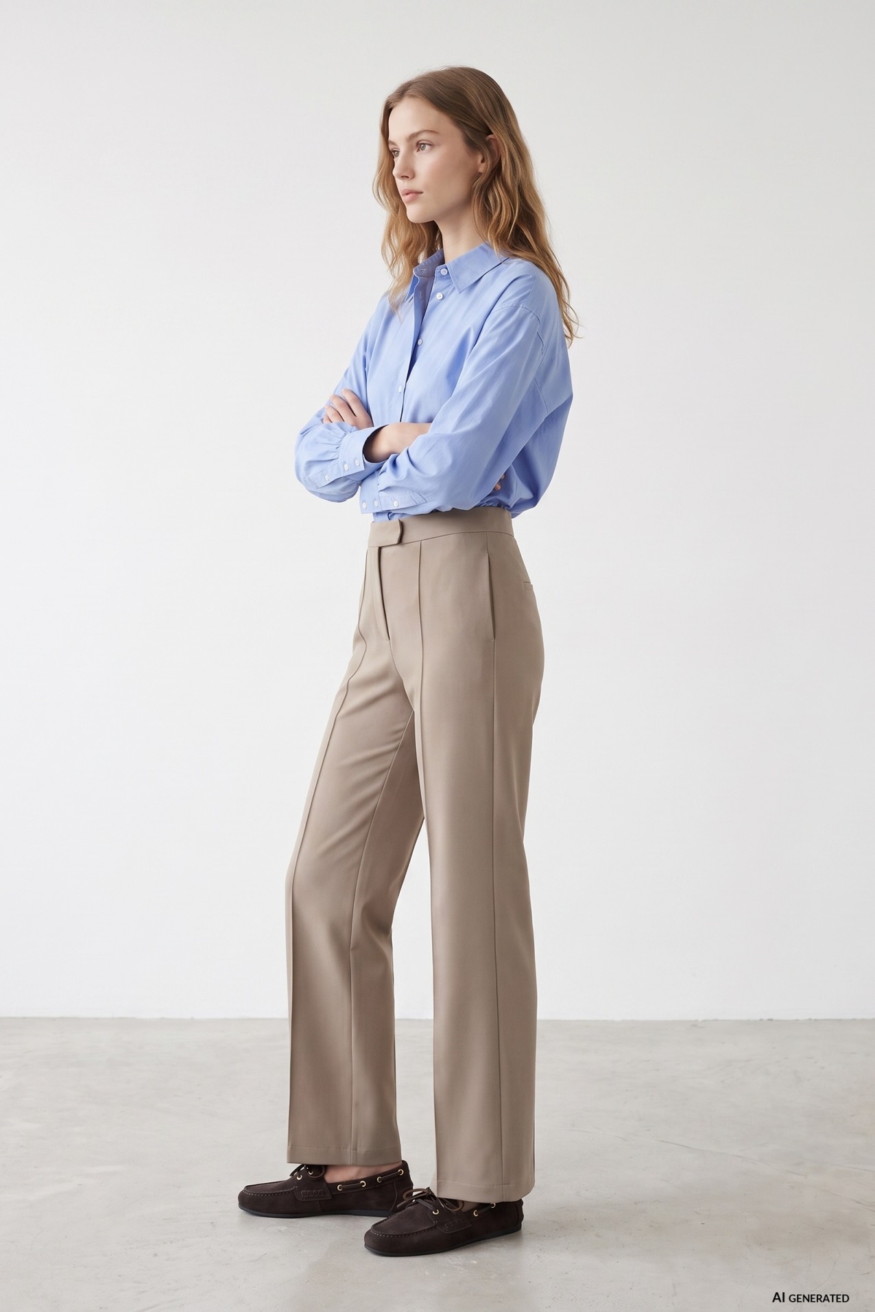 Beige Wide Leg Trousers