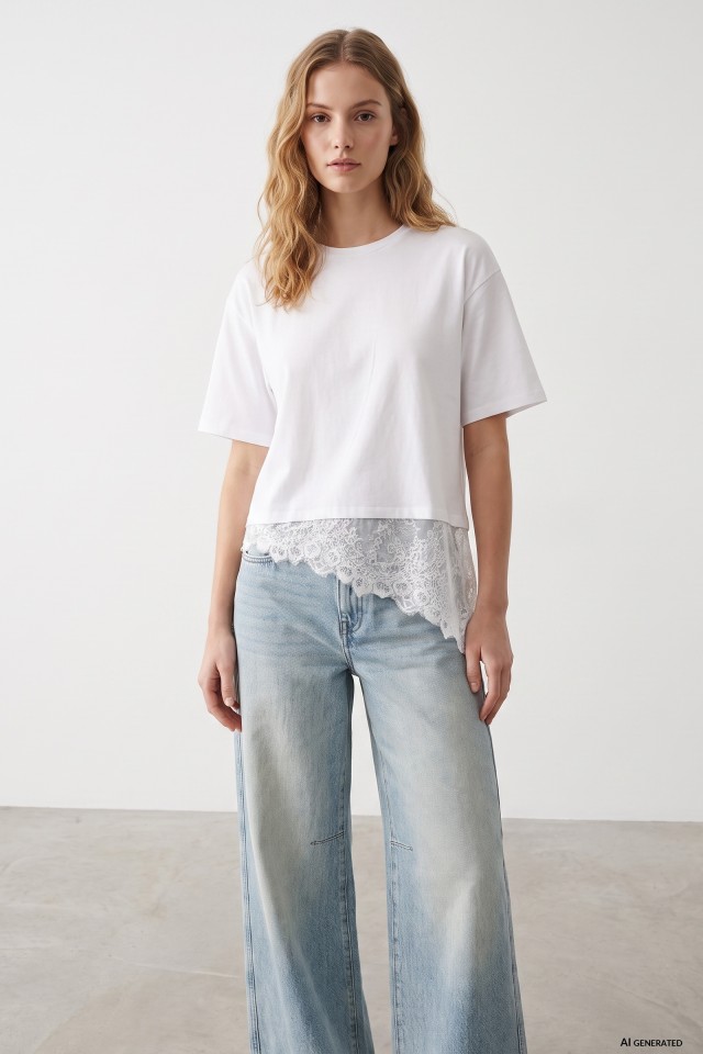 White lace hem t-shirt White lace hem t-shirt