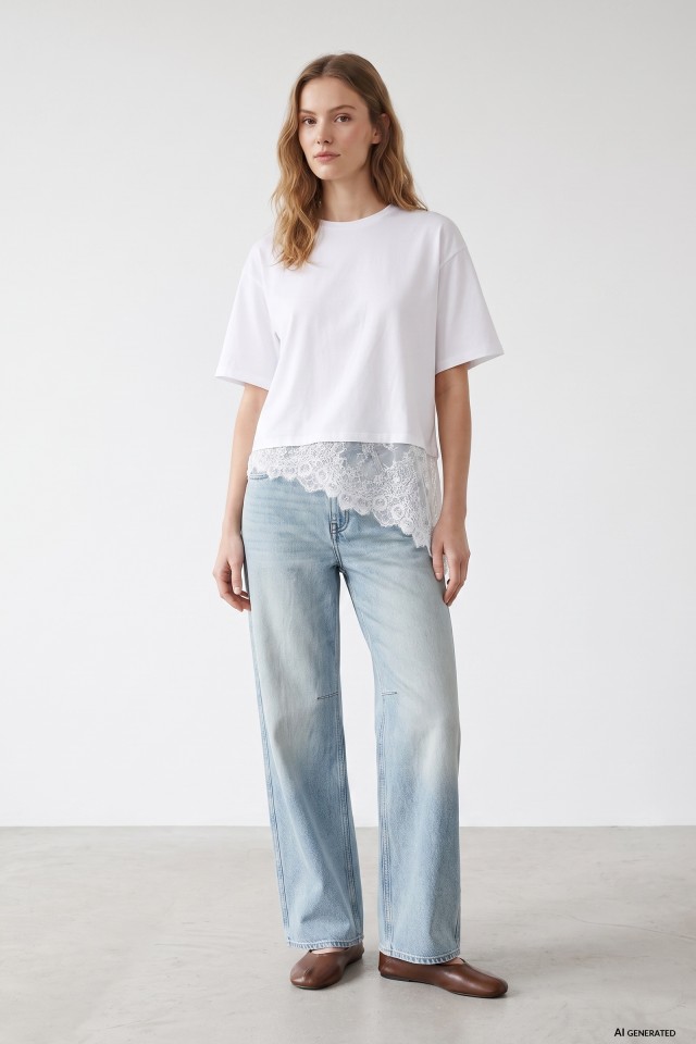 White lace hem t-shirt White lace hem t-shirt