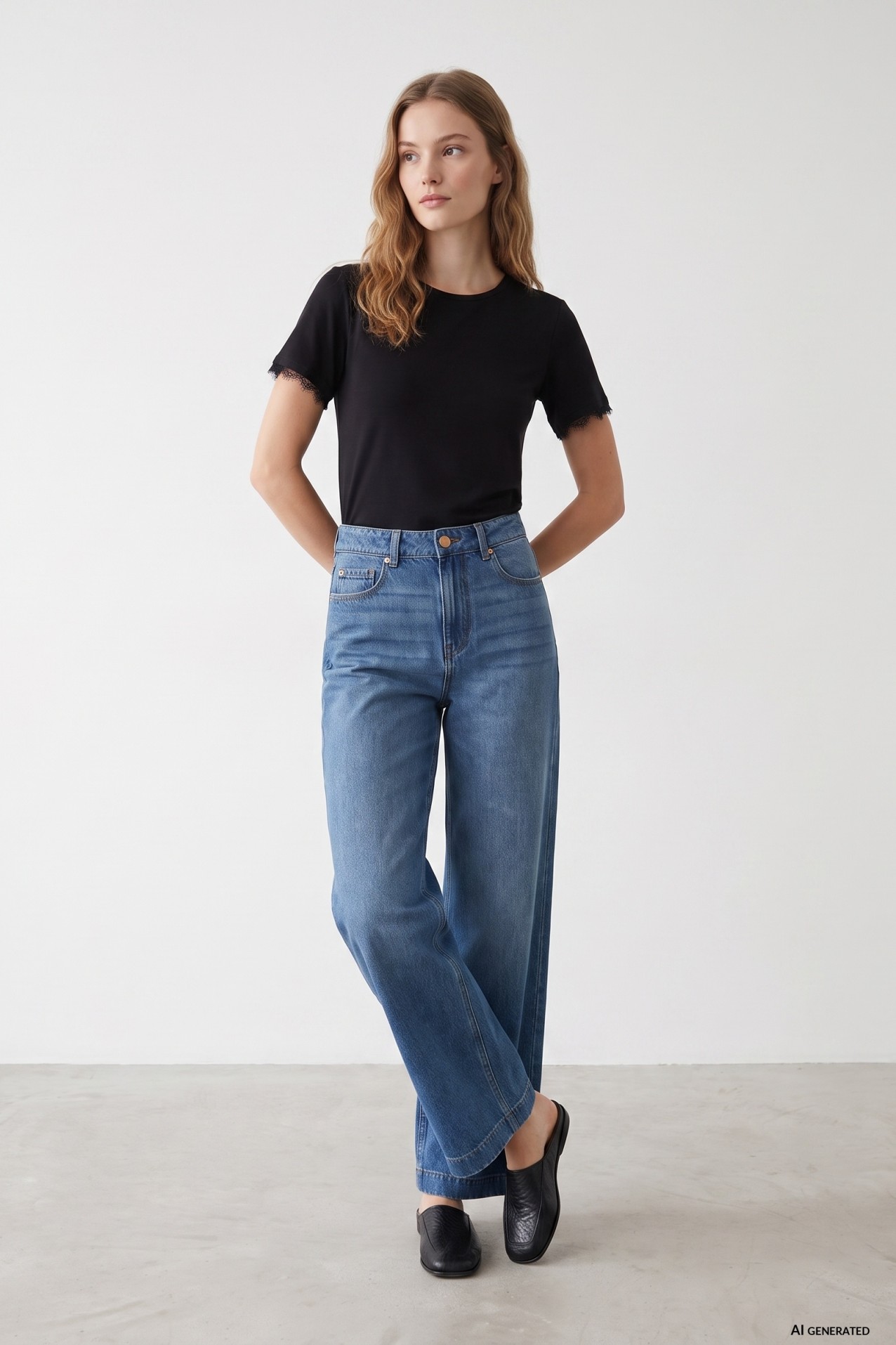 Slim Black T-shirt Lace Detail