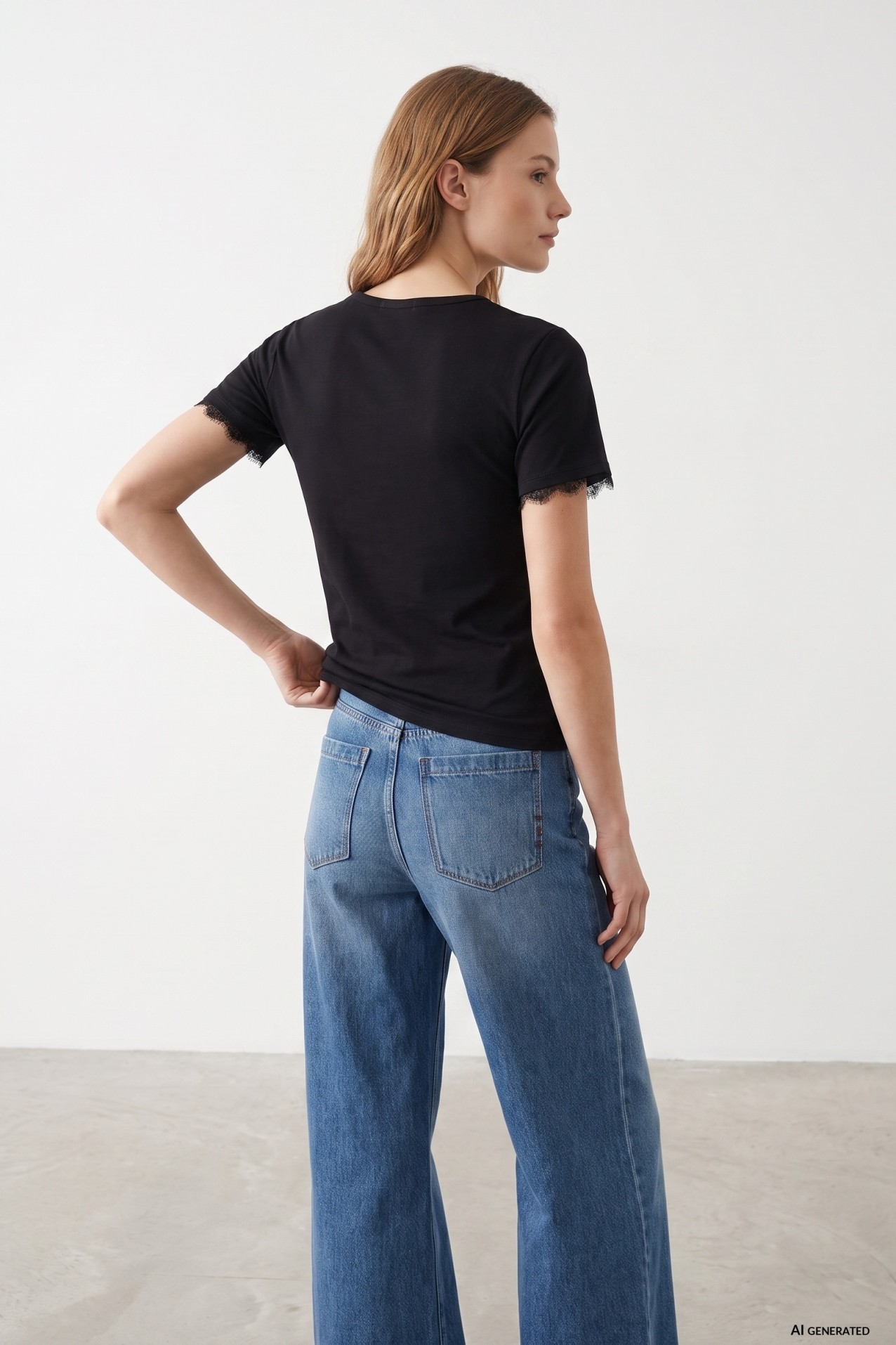 Slim Black T-shirt Lace Detail