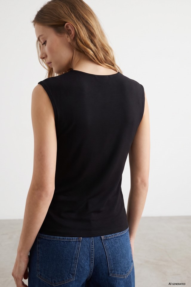 T-shirt slim preta detalhes T-shirt slim preta detalhes