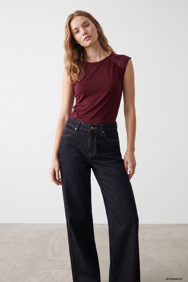 Slim Red T-shirt With Lace Slim Red T-shirt With Lace