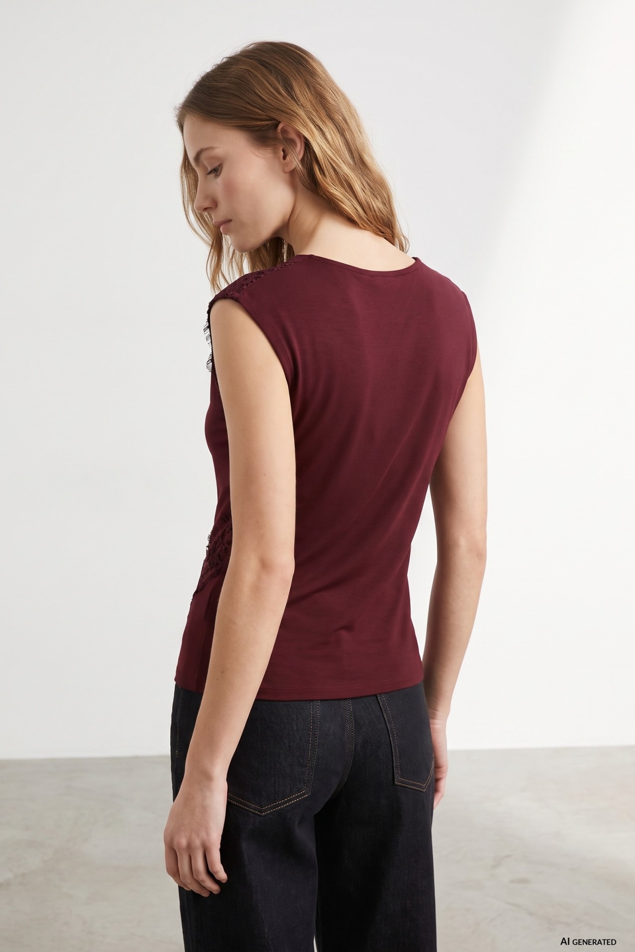 Slim Red T-shirt With Lace