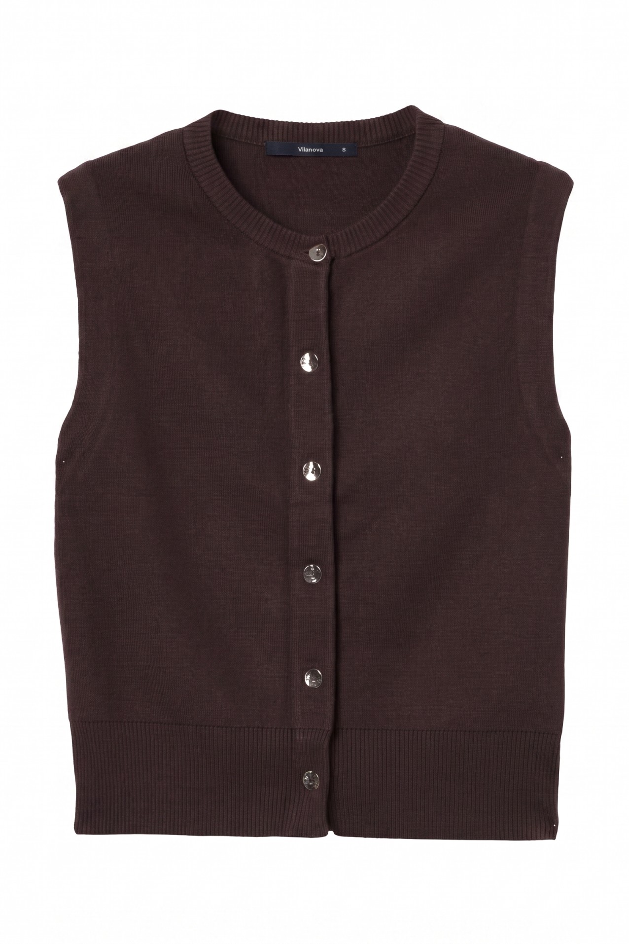 Brown Knit Buttoned Vest