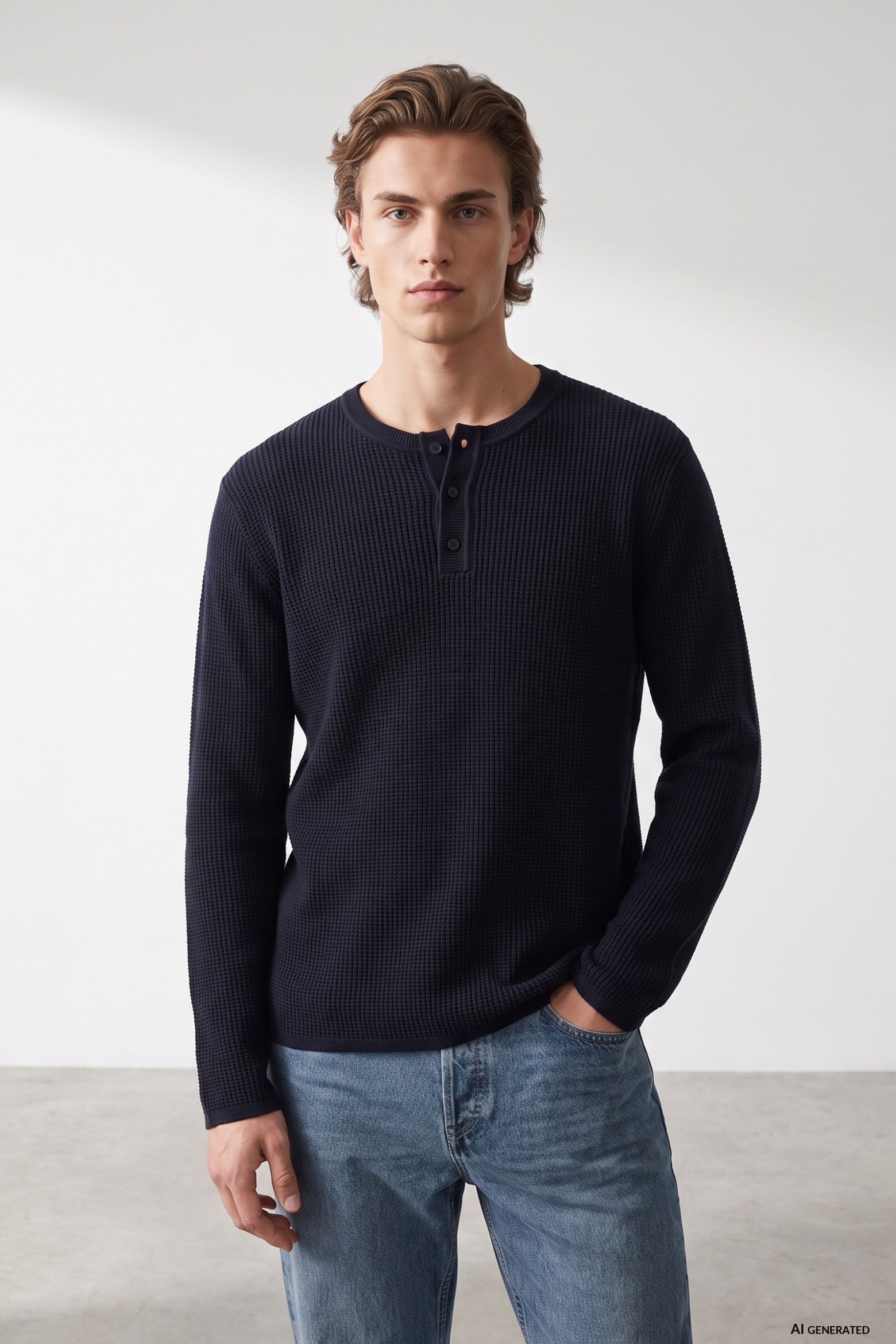 Navy Long Sleeve Knit Sweater