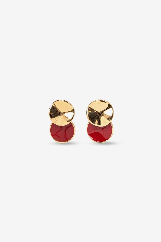Gold and Red Modern Earrings