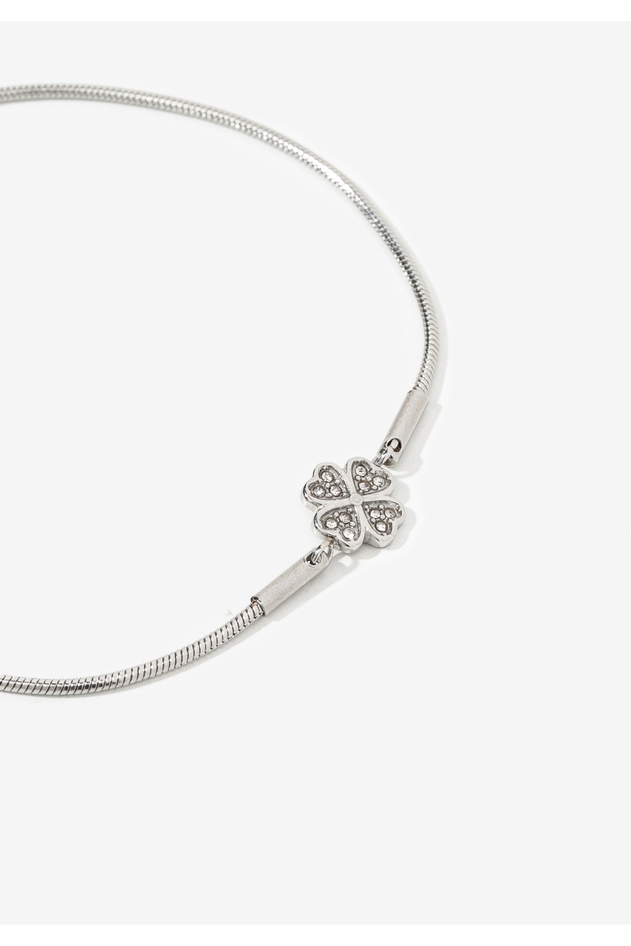 Stainless Steel Bracelet with Shiny Clover
