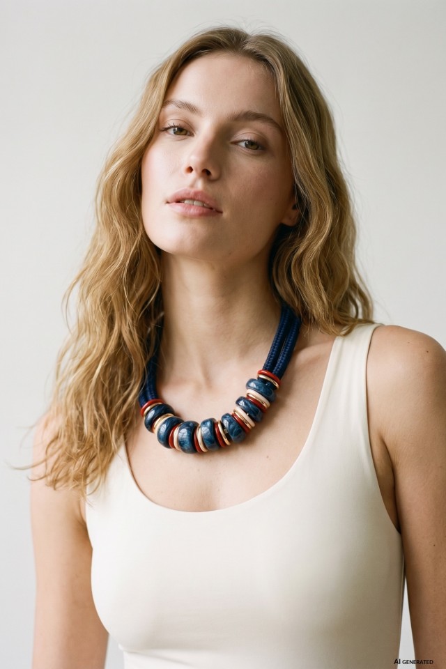 Colar chunky azul e dourado