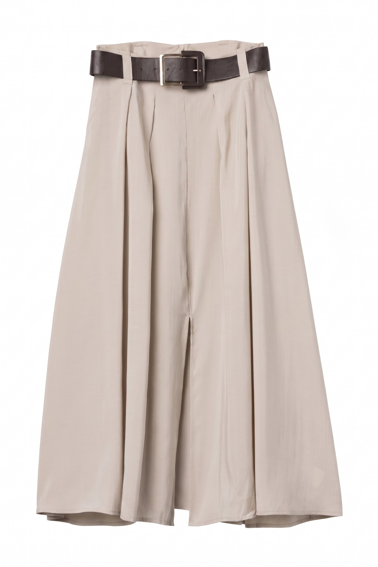 Beige Midi Skirt Pleated