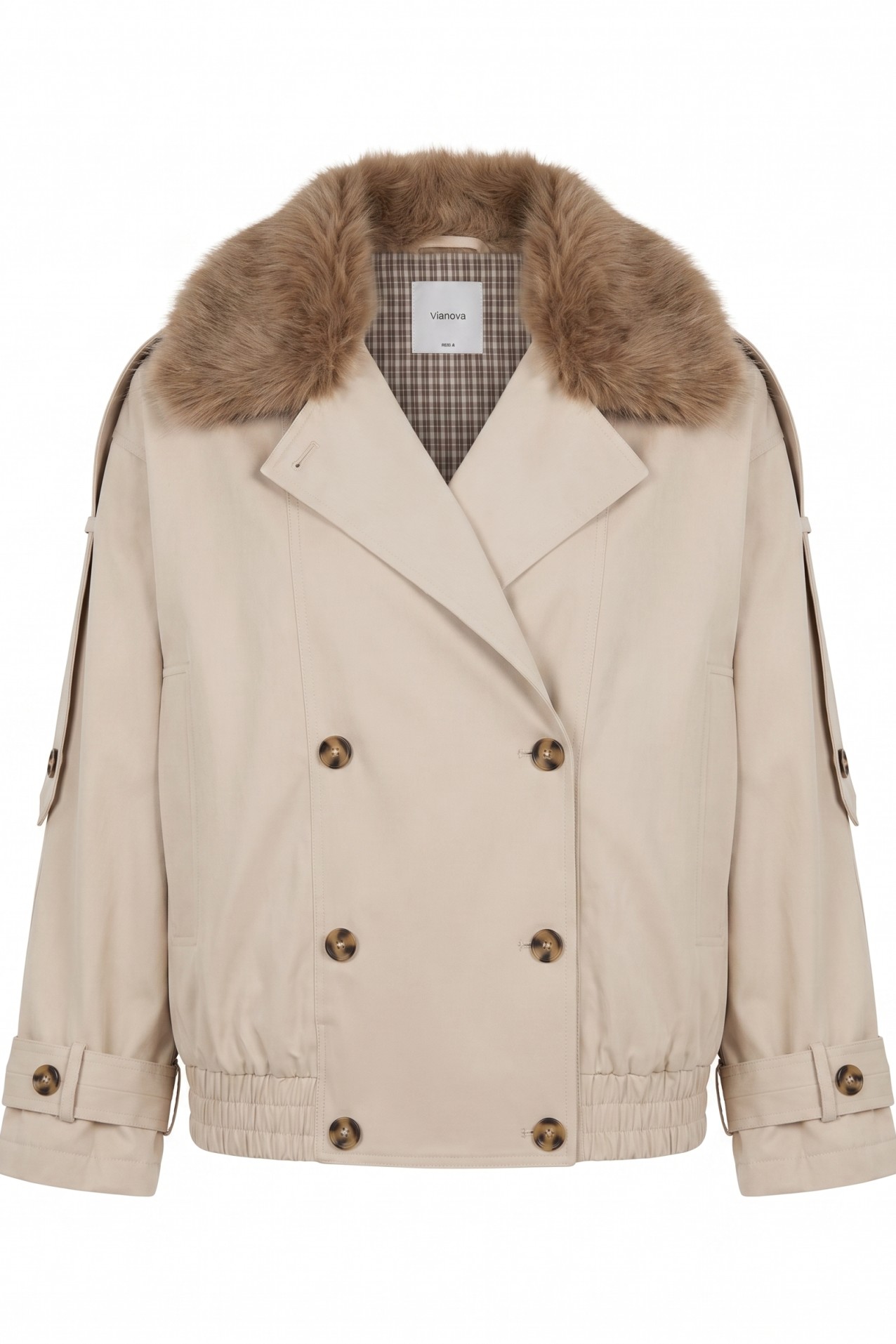 Beige relaxed fit fur collar coat