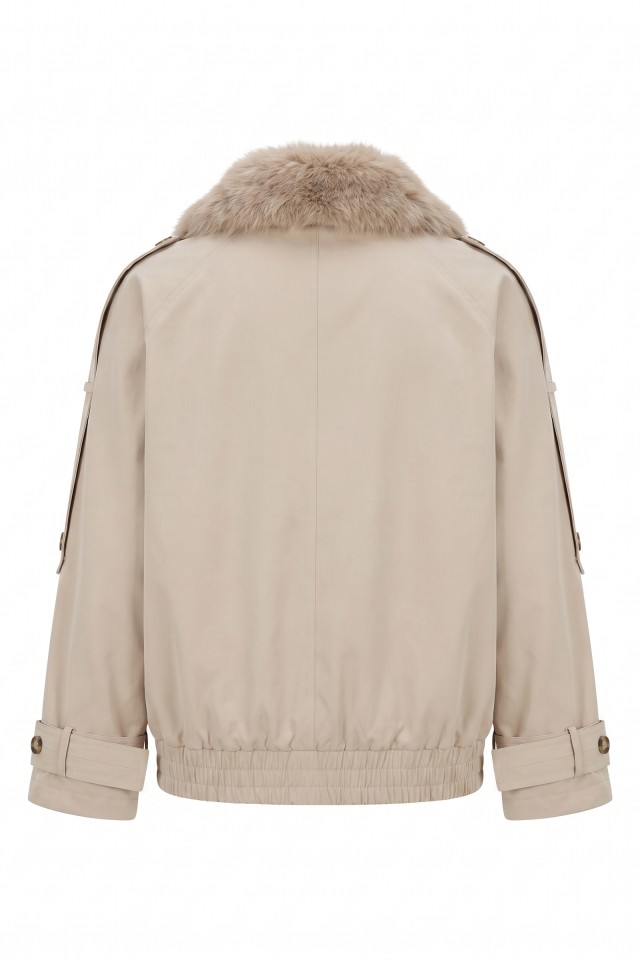 Beige relaxed fit fur collar coat Beige relaxed fit fur collar coat