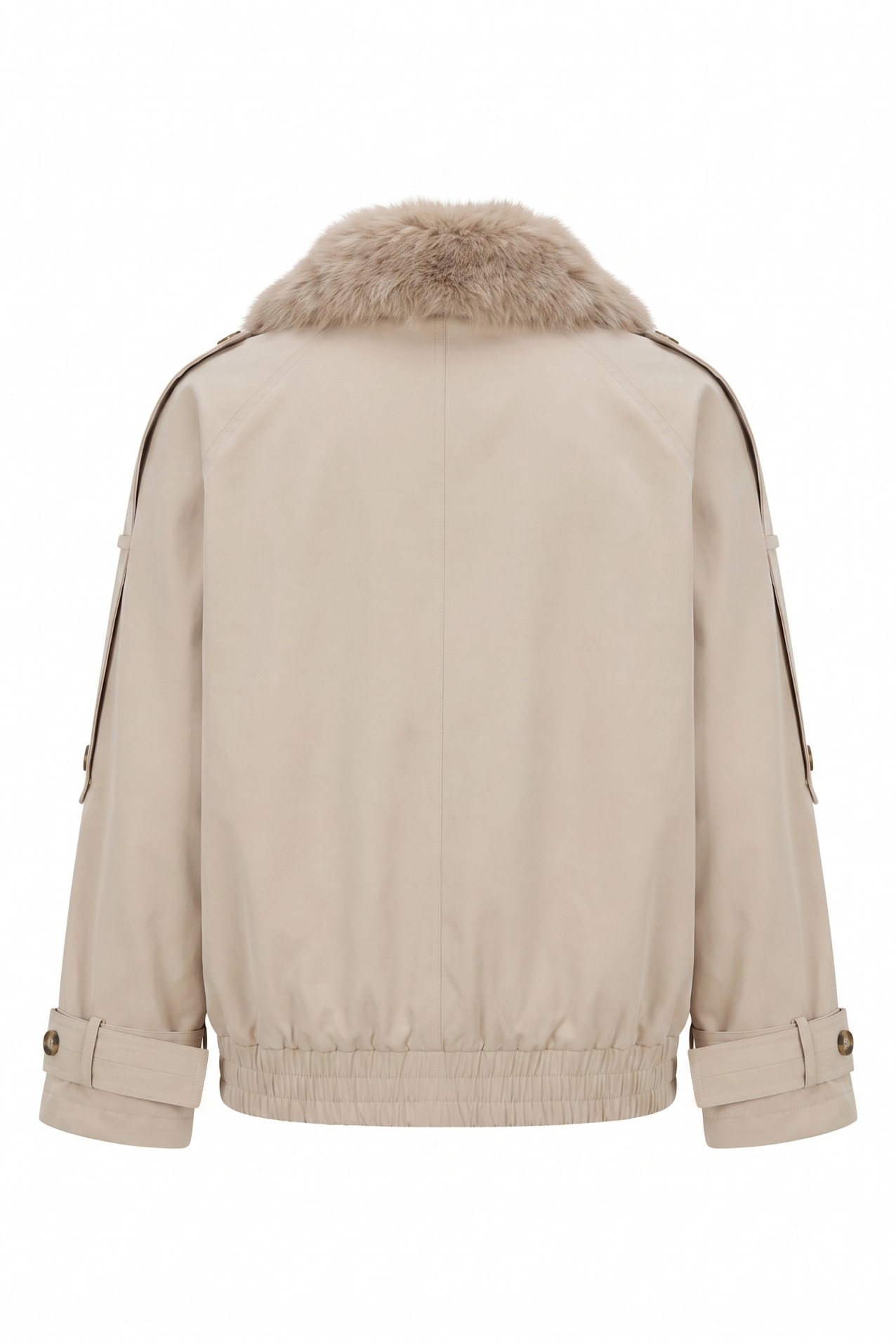 Beige relaxed fit fur collar coat