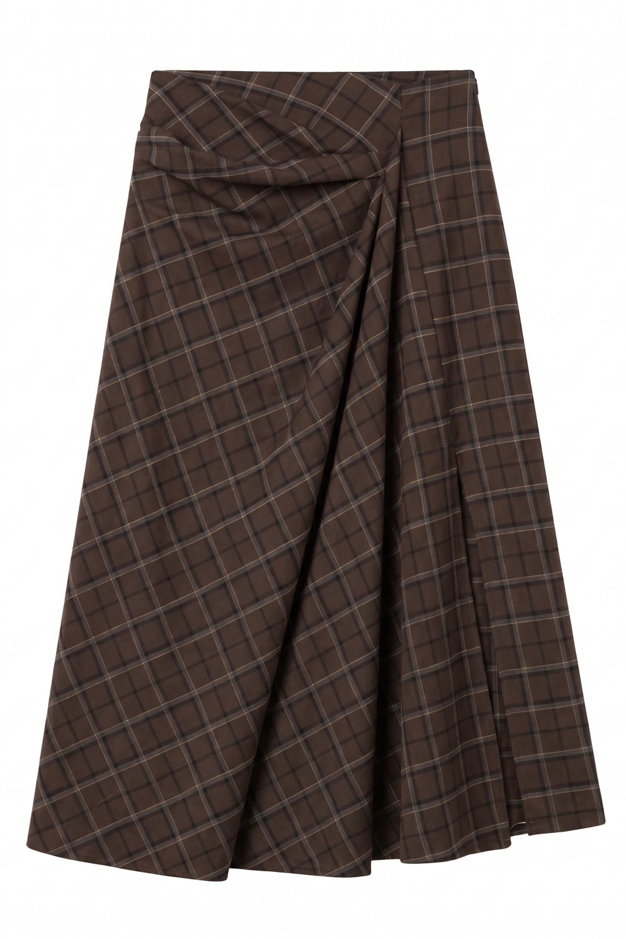 Brown Plaid Midi Skirt