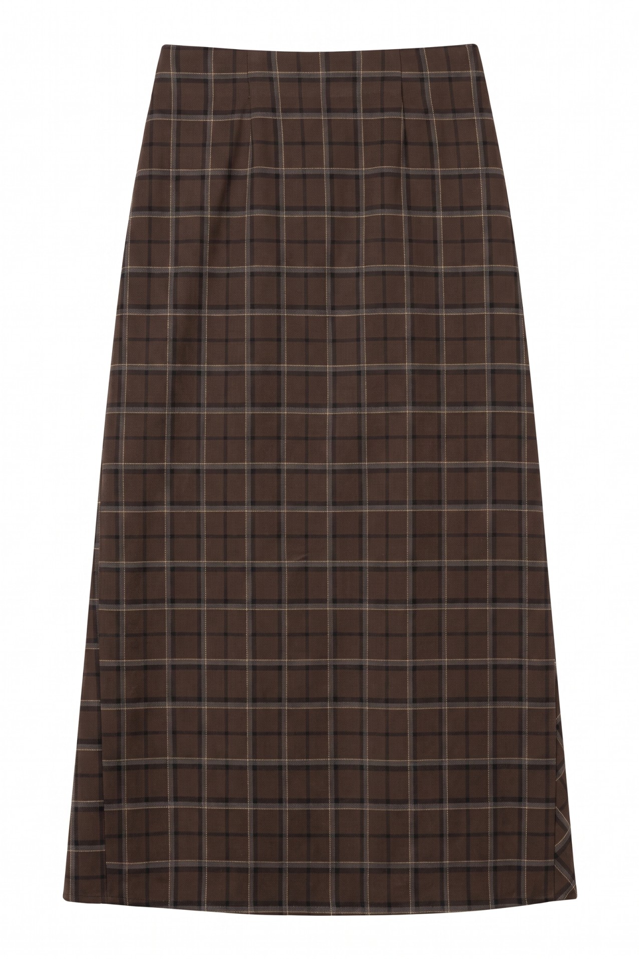 Brown Plaid Midi Skirt