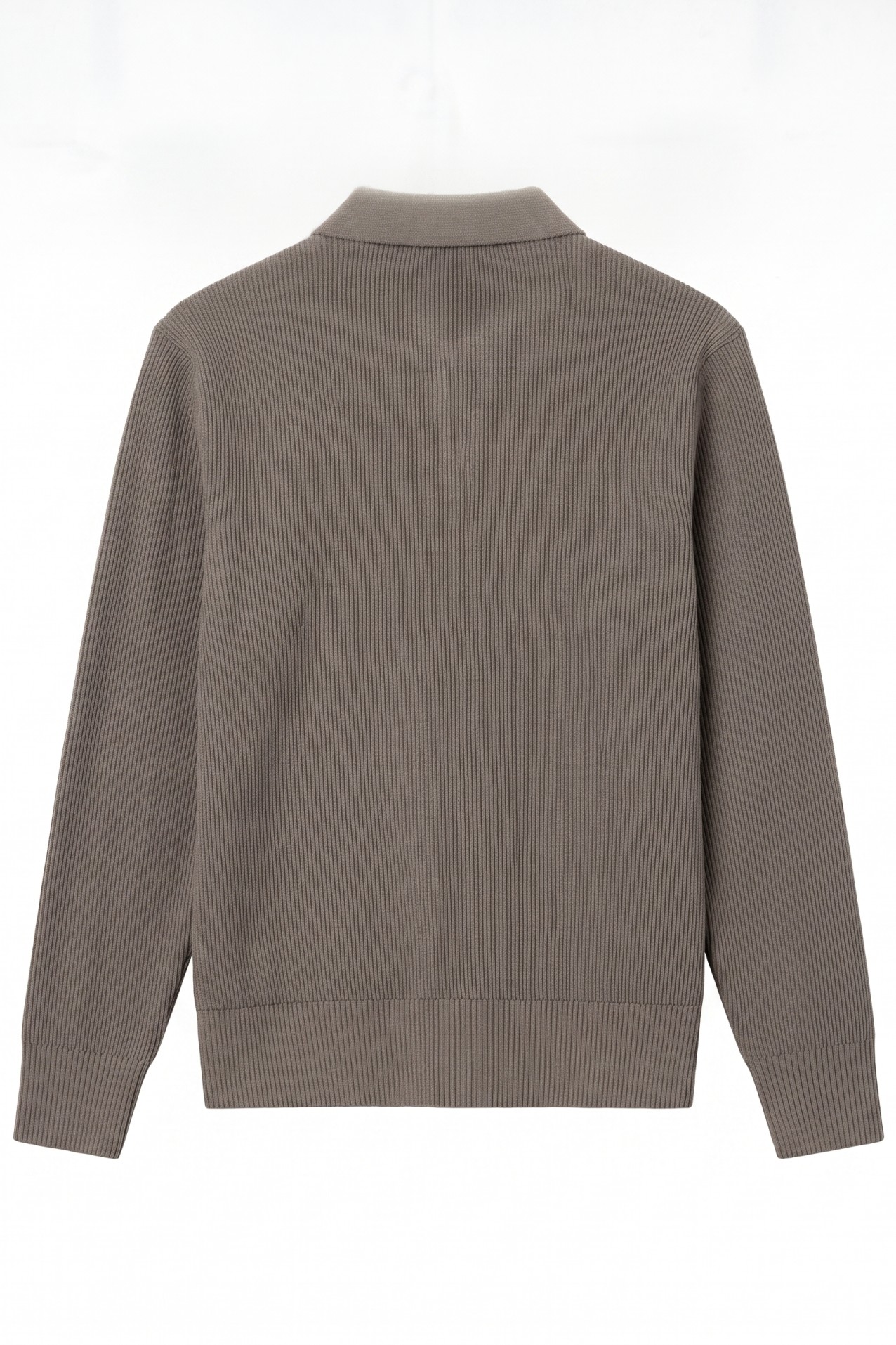 Brown Ribbed Knit Polo Sweater
