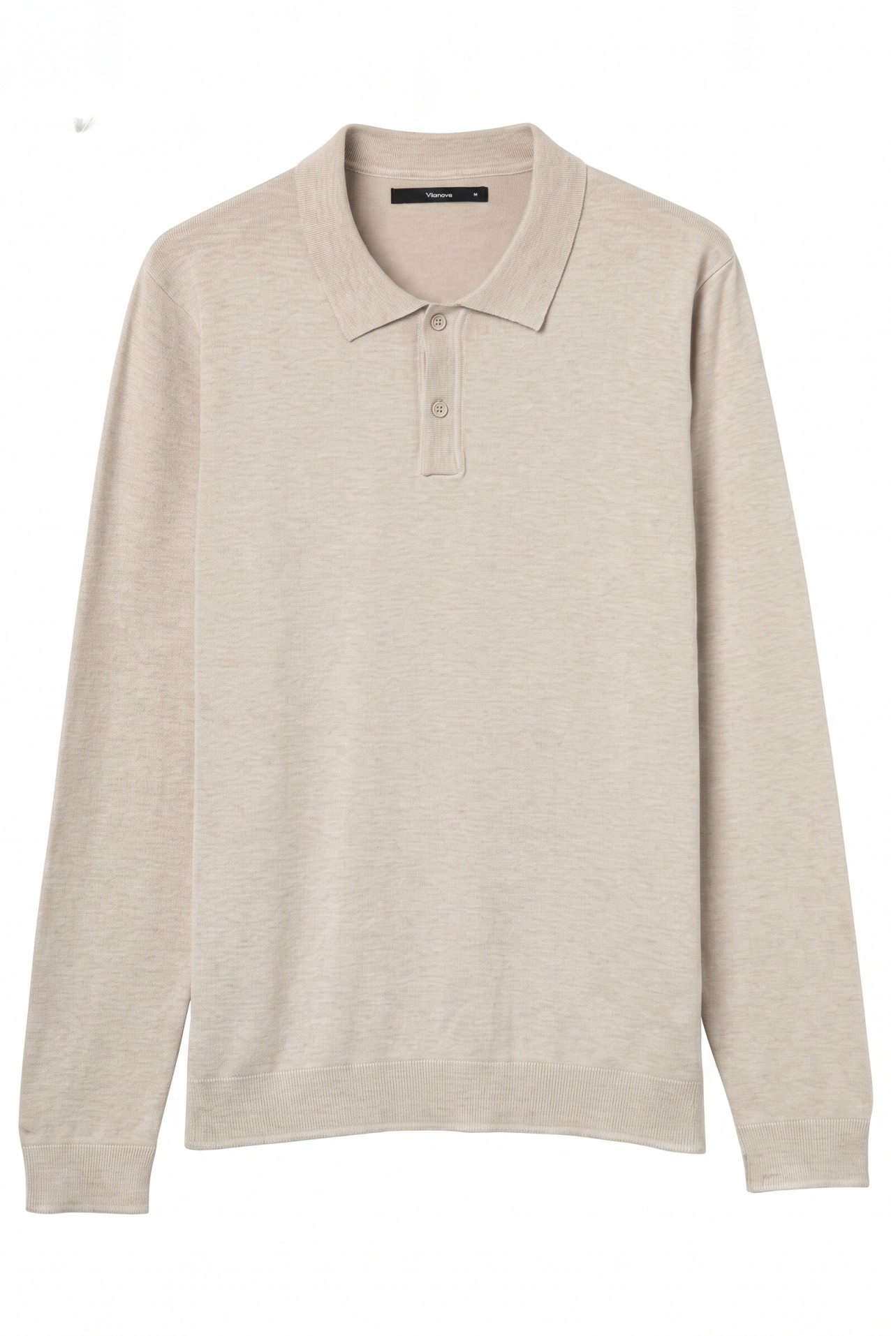 Beige Knit Long Sleeve Polo