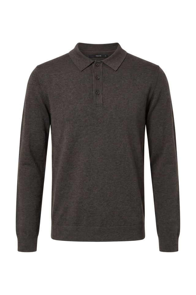 Brown Long-Sleeve Knit Polo Brown Long-Sleeve Knit Polo