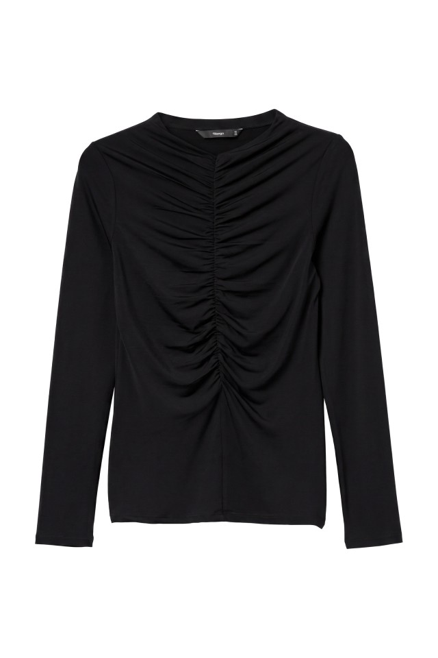 Black Ruched Long-Sleeve T-Shirt Black Ruched Long-Sleeve T-Shirt