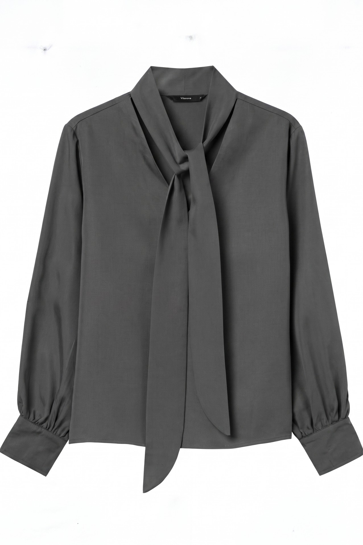 Grey Tie-Neck Blouse