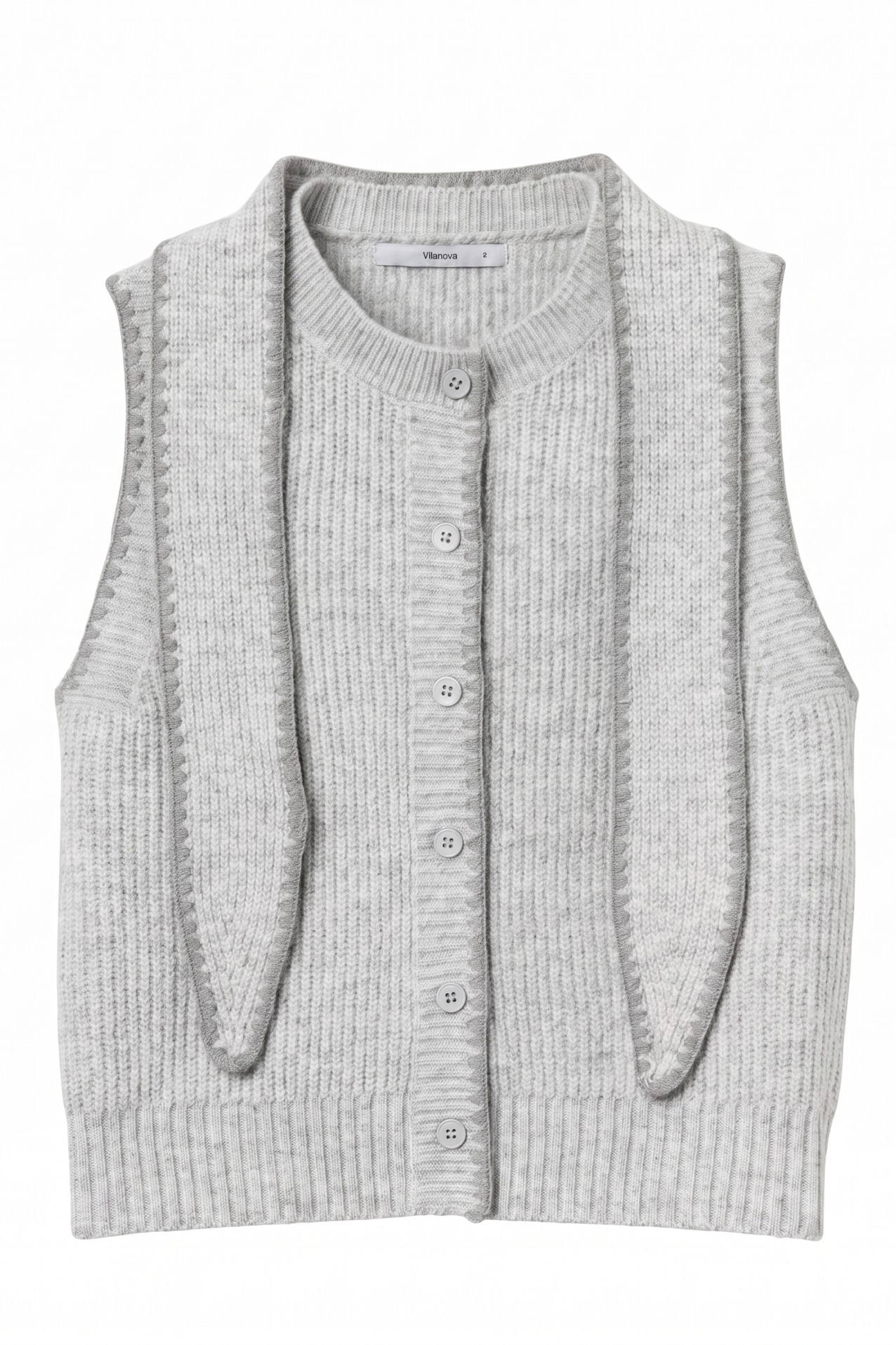 Grey Knitted Button-Up Vest