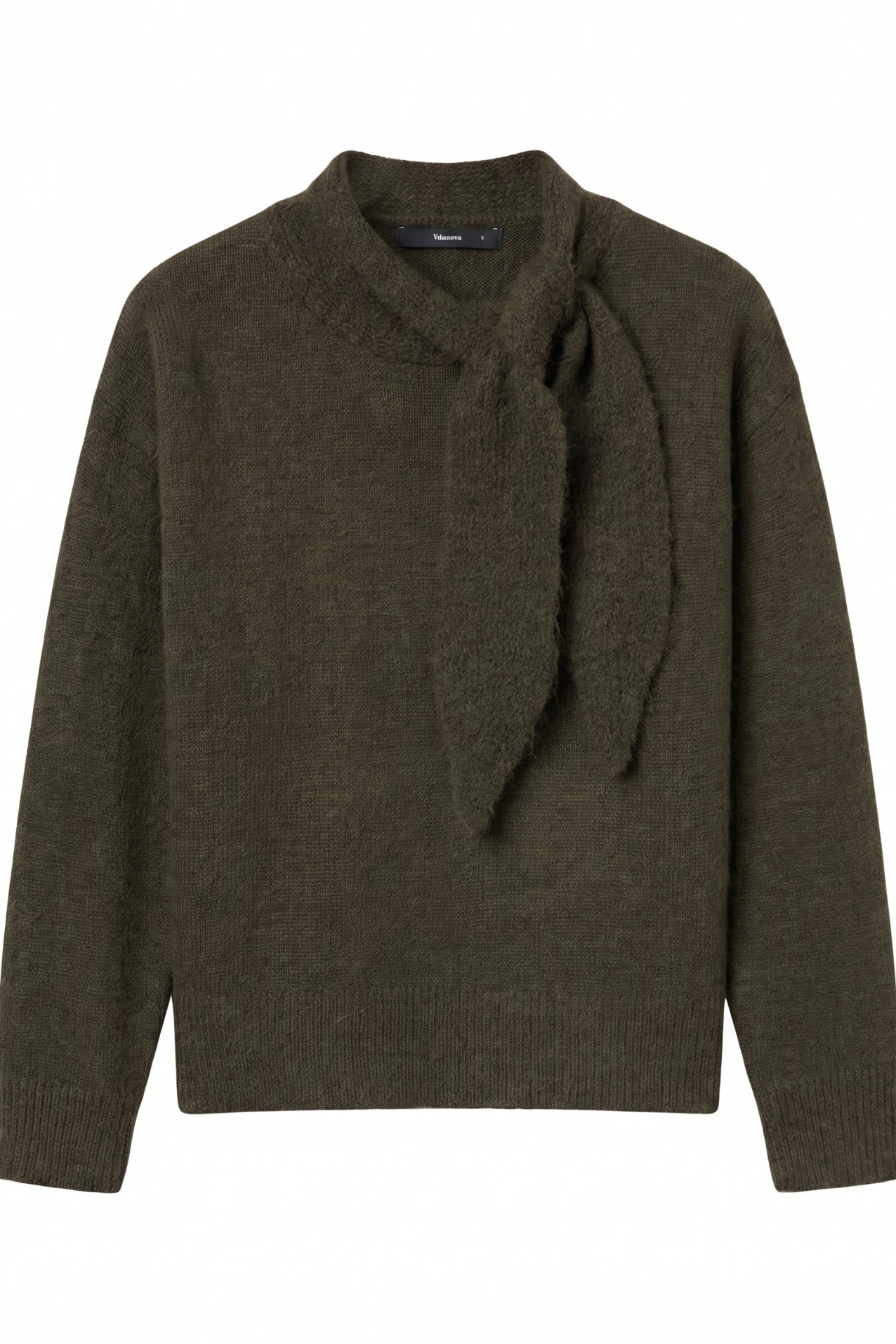 Olive Tie-Neck Knit Sweater