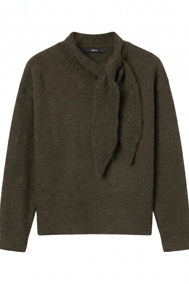 Olive Tie-Neck Knit Sweater Olive Tie-Neck Knit Sweater