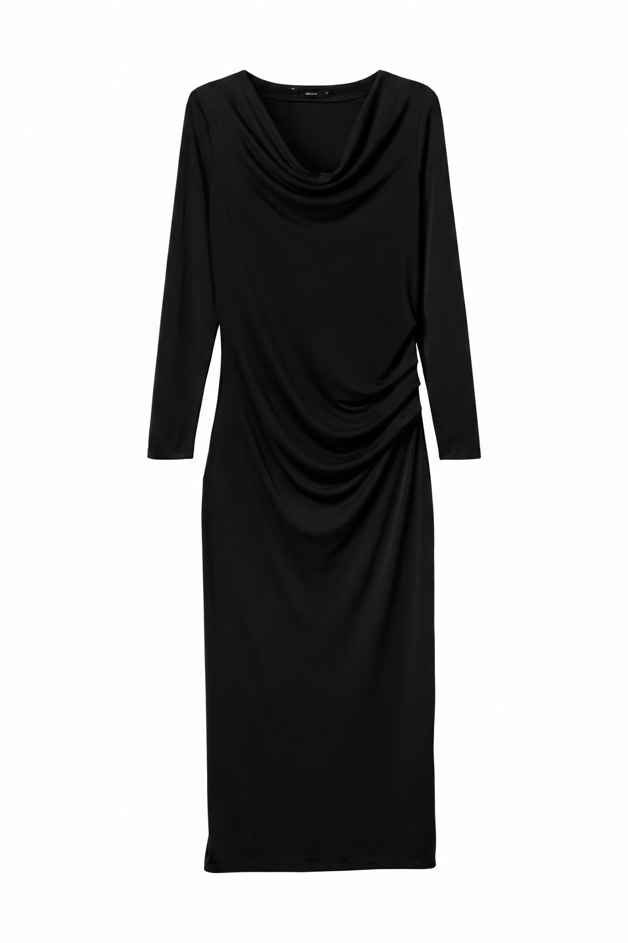 Black Draped Midi Dress