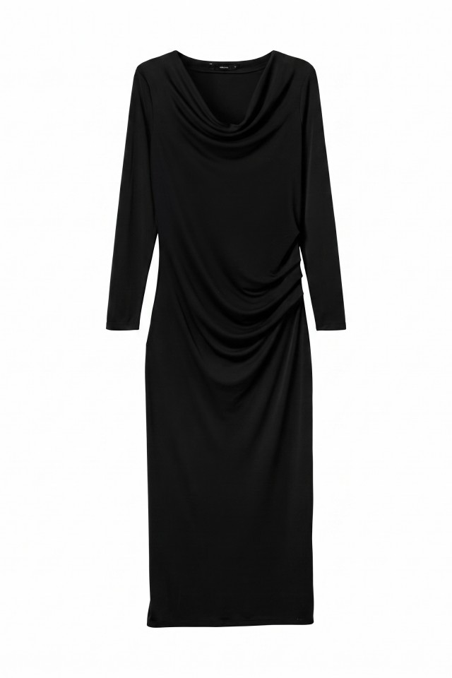 Black Draped Midi Dress Black Draped Midi Dress