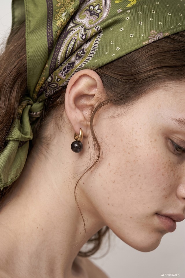 Gold Hoop Earrings with Black Bead